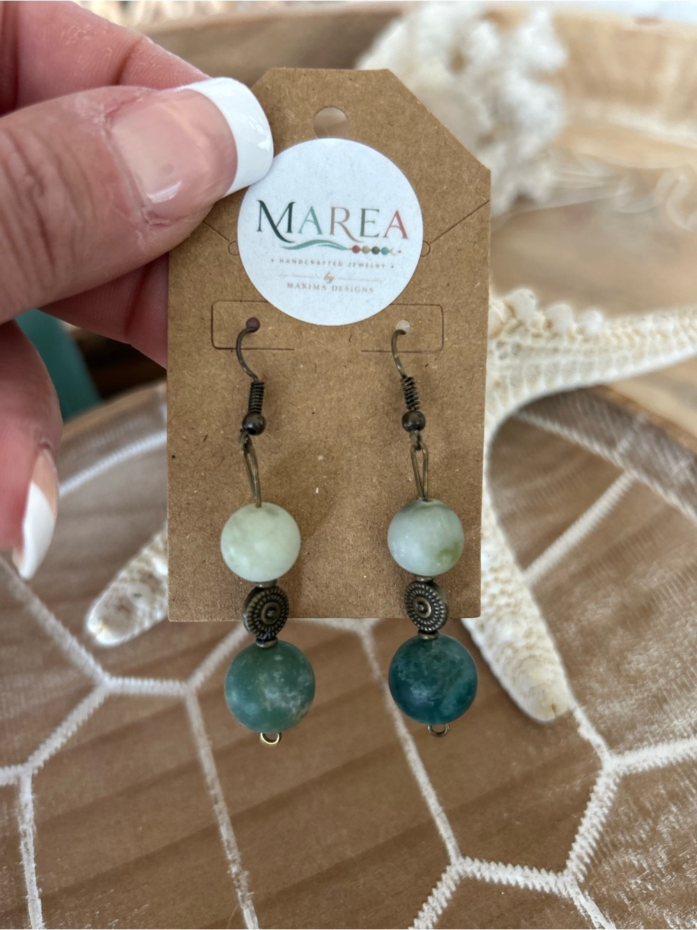 NEW MAREA Green Stone Bead Boho Dangle Earrings Handmade women’s necklace